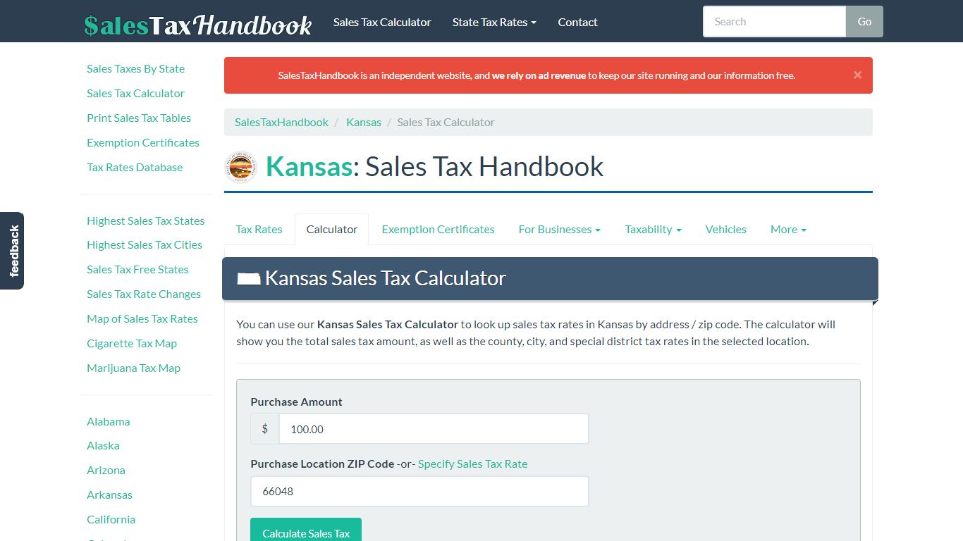 Kansas Sales Tax Calculator - SalesTaxHandbook