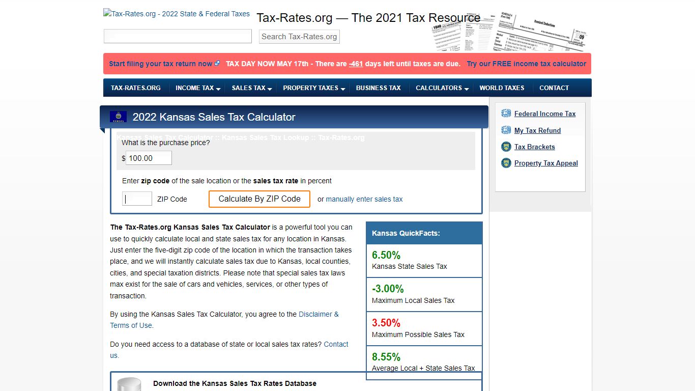 Kansas Sales Tax Calculator