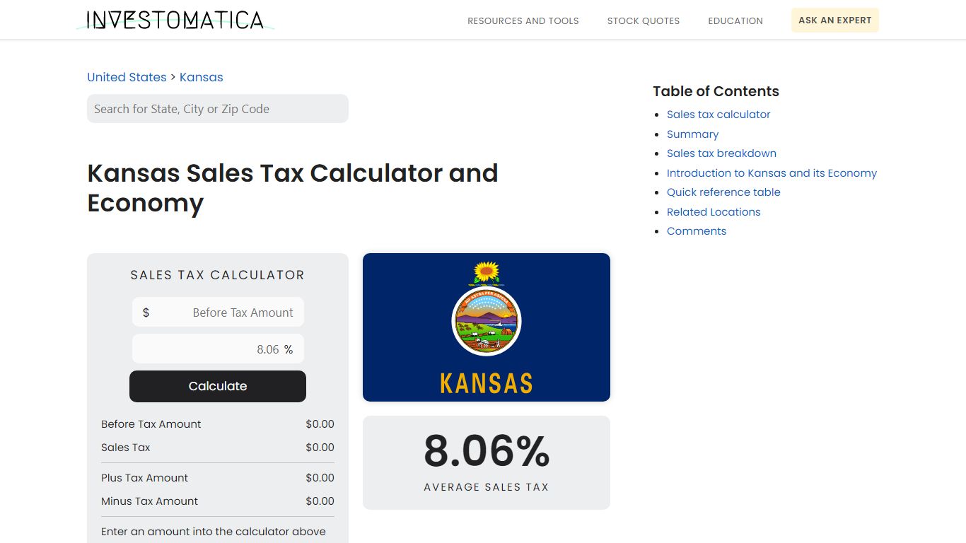 Kansas Sales Tax Calculator and Economy (2022) - Investomatica