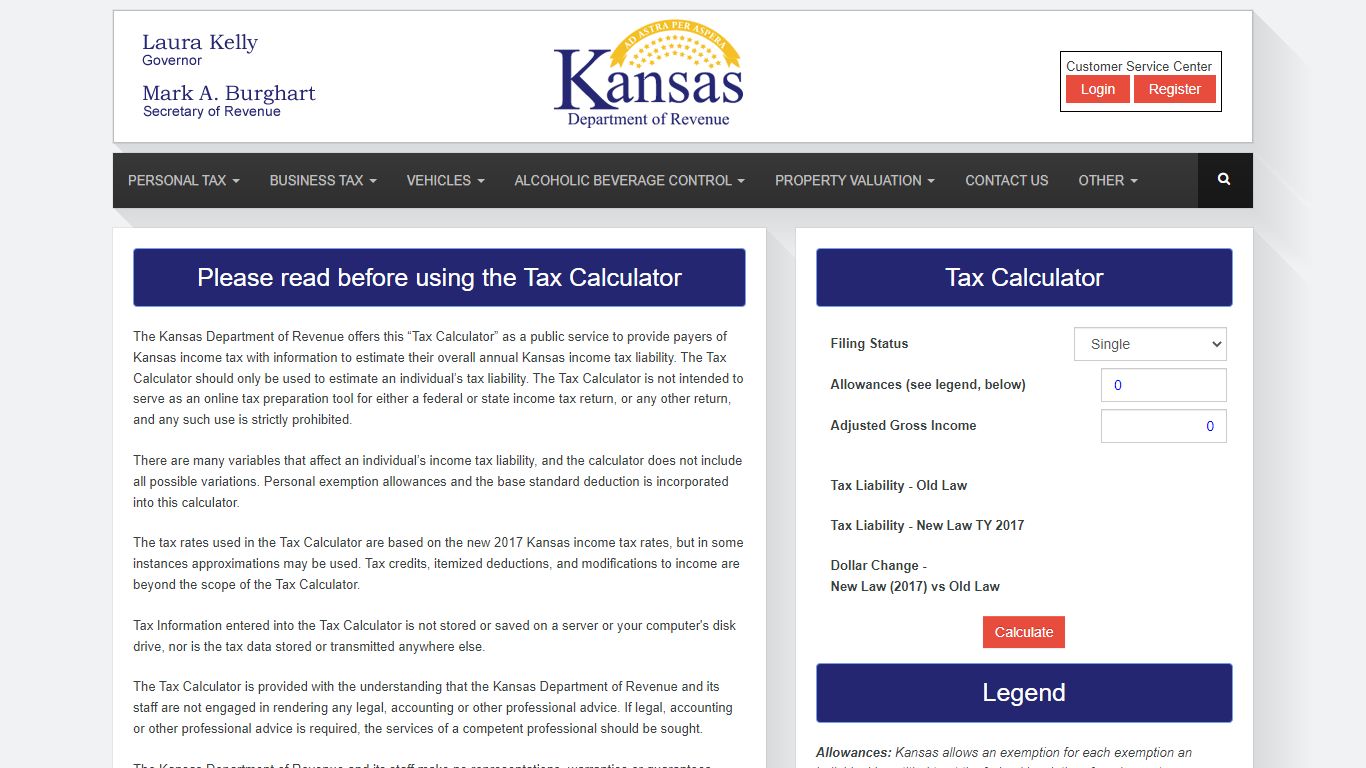 Kansas Department of Revenue - K60 Admin Home page